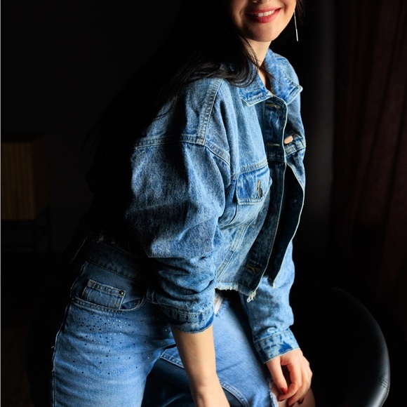 Highway Jeans Denim Jacket Shredded Cropped With Elastic Size L - Picture 2 of 9